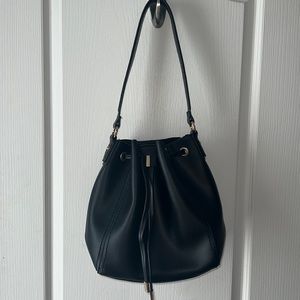 Bucket Hobo Faux Leather Shoulder Bag - Black